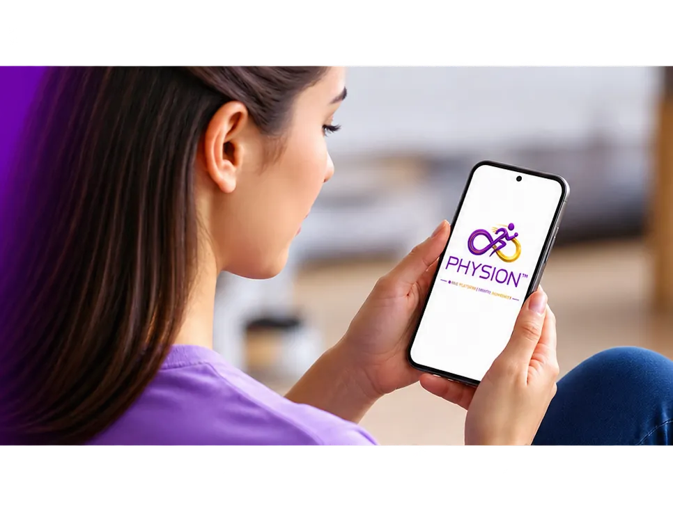 Woman using the Physion app on her phone